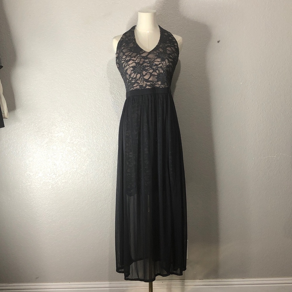 Prom Elegant Grey Lace Halter A-Line Dress Size Medium Large